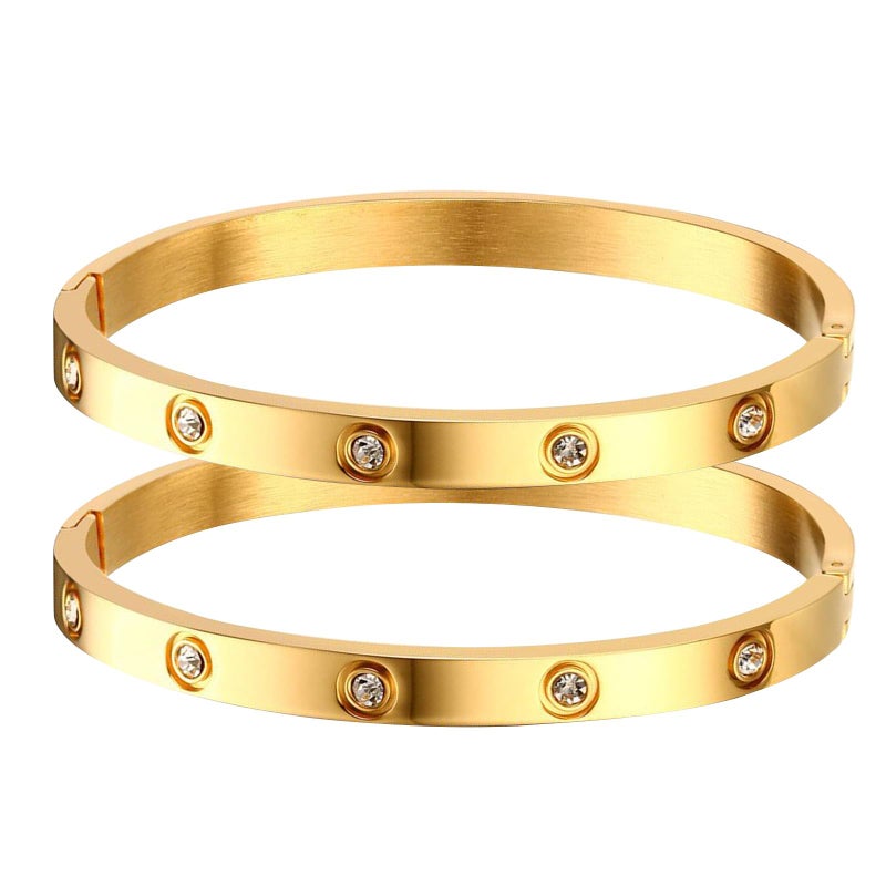MPRAINBOW Bracelets for Women - 2Pcs 18K Gold Plated Love Cubic Zirconia Bangle Crystal Friendship Bracelet Jewelry Wedding Party Christmas Valentine's Day Birthday Gifts for Her Girlfriend Sister Daughter - Image 1